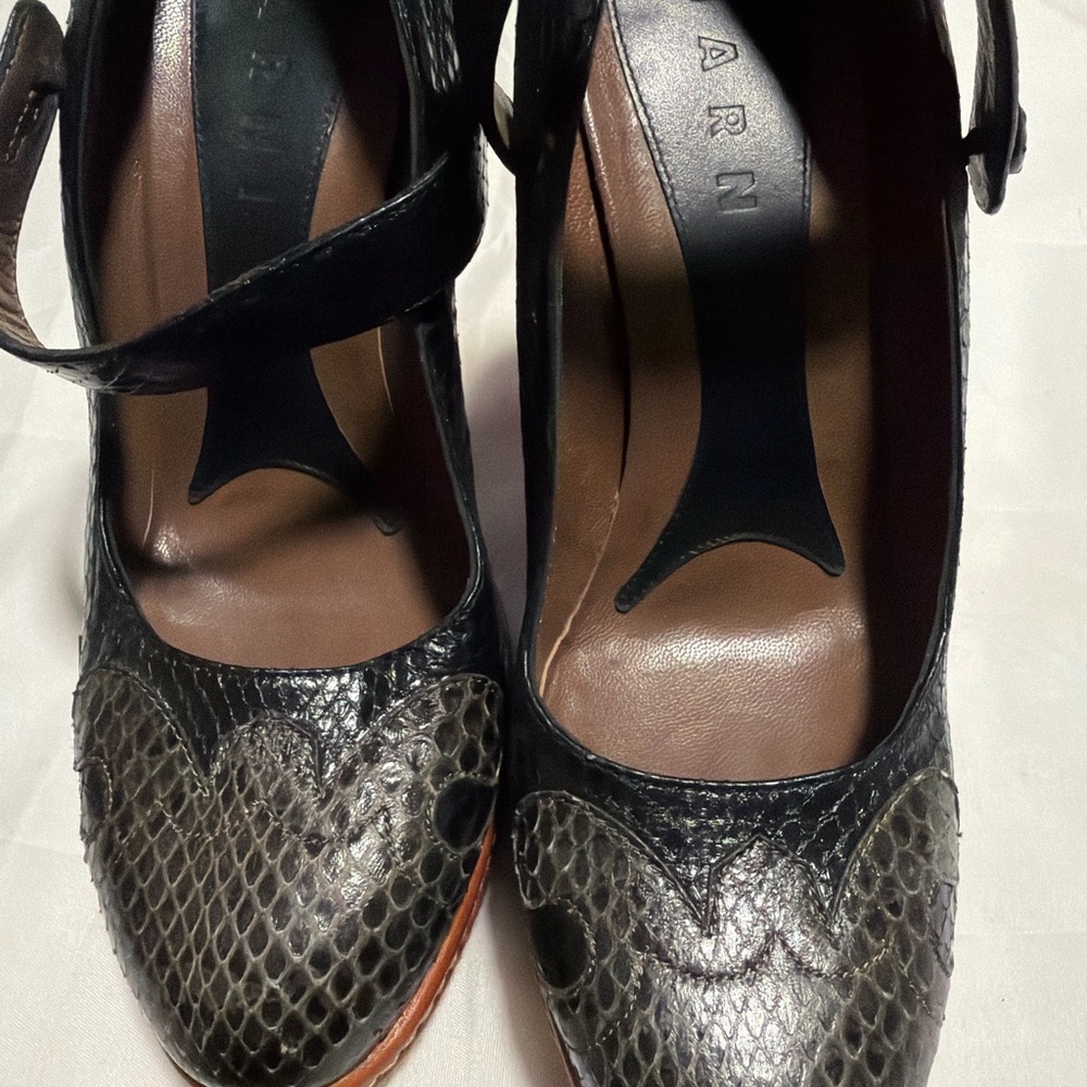Marni Black Snakeskin Heels